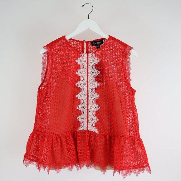 COPY - Saloni Adele Chille Sleeveless Dot Lace Peplum Top - Picture 2 of 5